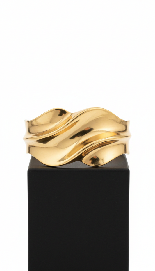 Sculptural gold cuff bracelet