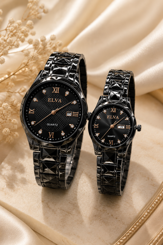 Elva's Midnight Duo Couple Watch Set