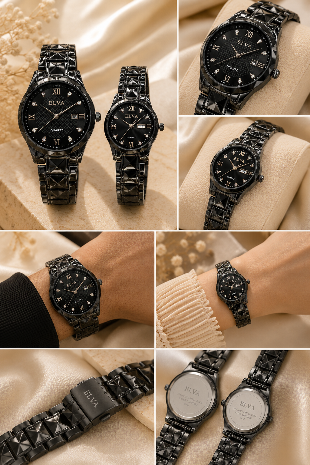 Elva's Midnight Duo Couple Watch Set