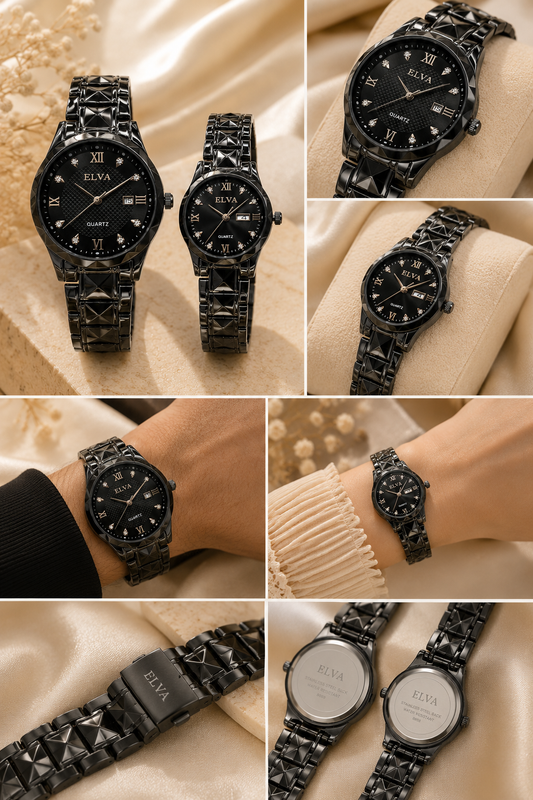 Elva's Midnight Duo Couple Watch Set